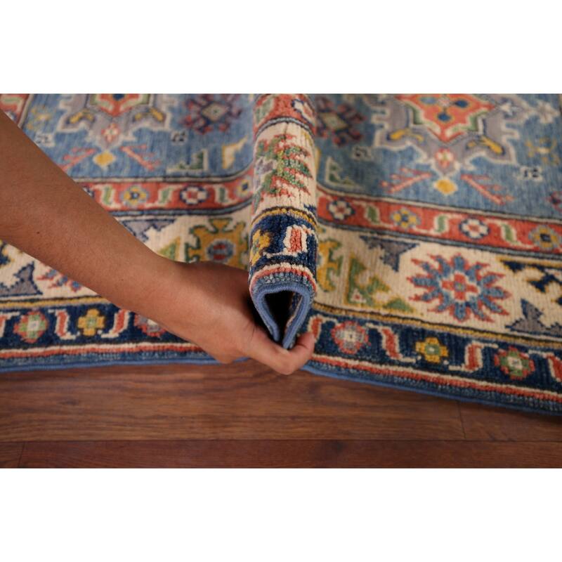 Blue Kazak Foyer Rug Handmade Floral Wool Handmade Wool Carpet - 2'7" x 4'0"