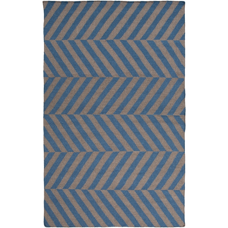 Flatweave Lugano Striped Wool Area Rug - 3' 6" x 5' 6" - Teal/Charcoal