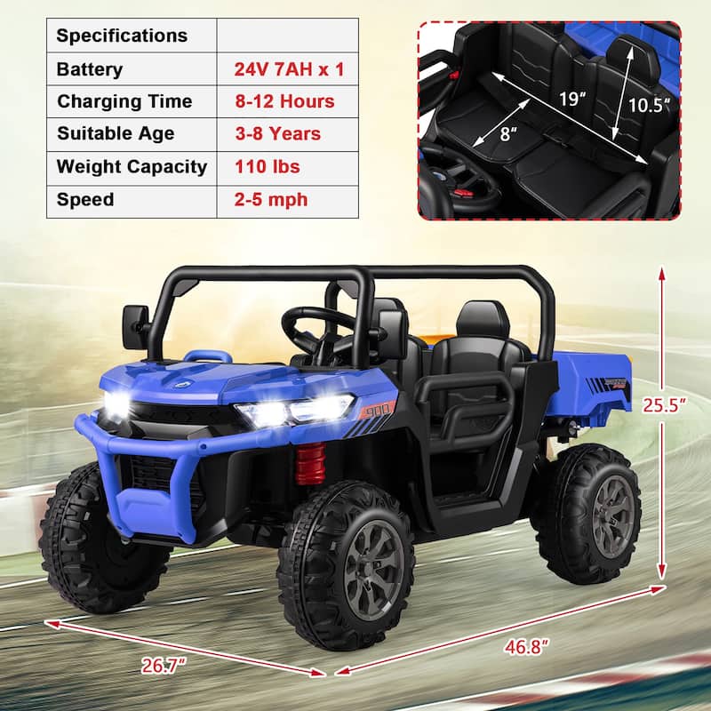 Gymax 24V Kids Ride On Dump Truck 2-Seater Electric Truck w/ Remote