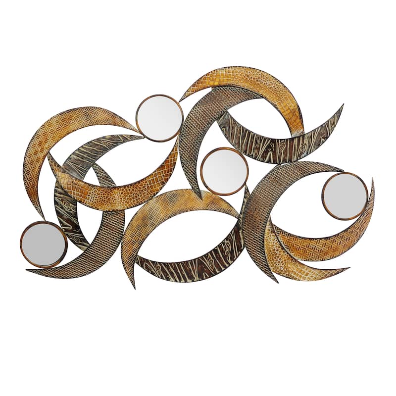 Metal Abstract Wall Decor with Round Mirror Accents - Beige - Roche River Decor