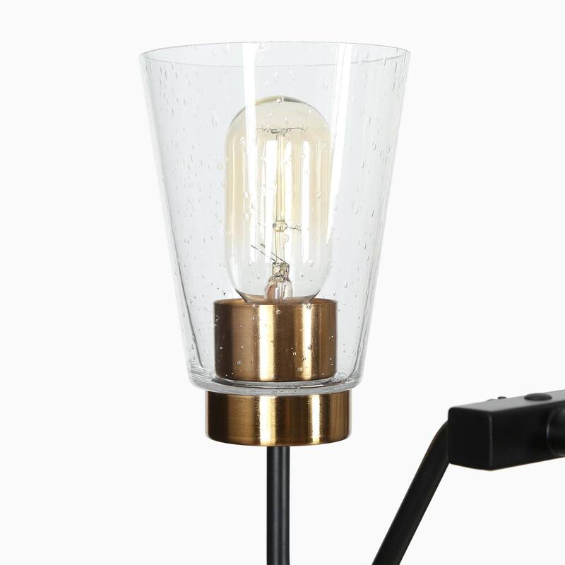 Ivelle Farmhouse 6-Light Black Gold Linear Chandelier Cone Glass Kitchen Island Pendant Lights - 27.5"L