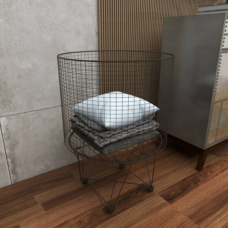 Bronze Metal Farmhouse Storage Cart with With Wheels