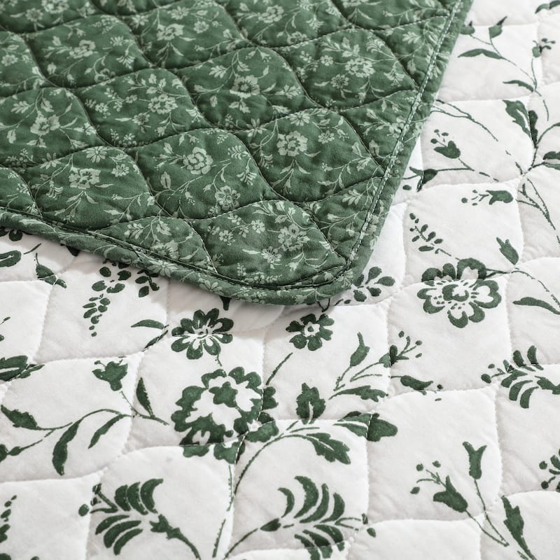Laura Ashley Miranda Cotton Reversible Green Quilt Set