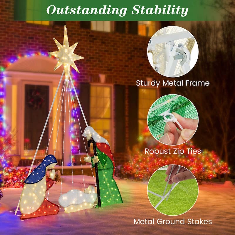 Costway 6 FT Lighted Nativity Scene with 240 LED Lights Zip Ties & - Multicolor - See Details
