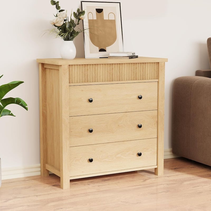Modern Fluted 3 Drawer Dresser, Nightstand for Bedroom, Living Room, Hallway