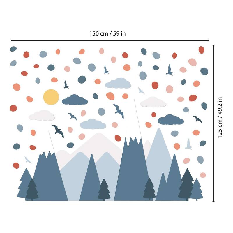 Blue Mountains and Dalmatian Dots Nursery Kids Room Wall Stickers Decorations Decals DIY