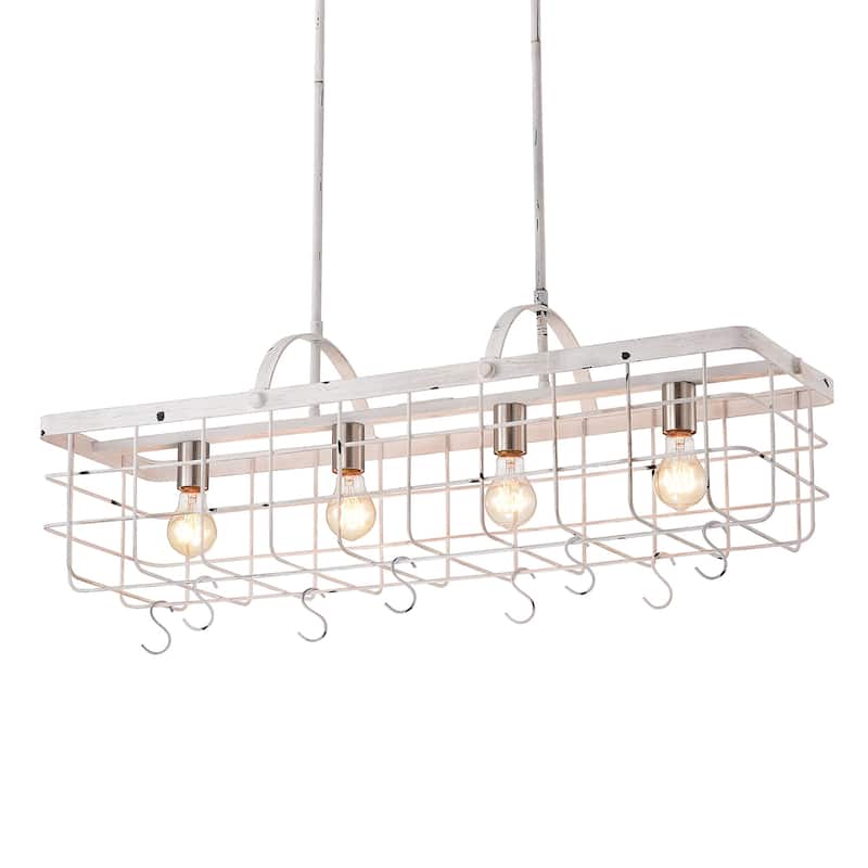 Antique White 4-light Lantern Kitchen Island Chandelier