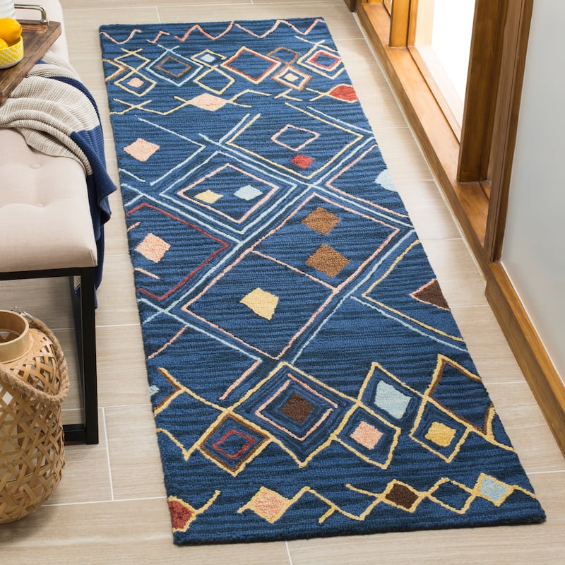 SAFAVIEH Handmade Suzani Dalmazia Boho Tribal Wool Rug - 2'3" x 6' Runner - Blue/Multi