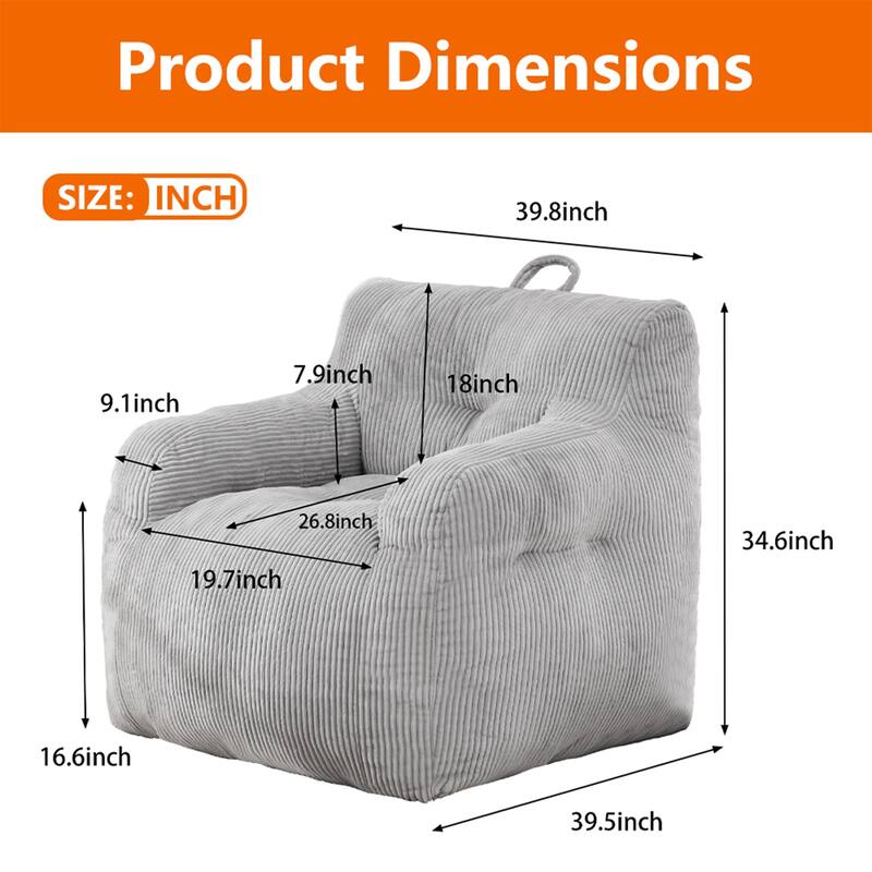 Corduroy Polyester Living Room Bean Bag Chair, Lazy Chair, Single Sofa