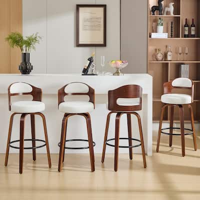 26" Swivel Faux Leather Upholstered Counter Height Bar Stools with Wooden Legs, Set of 2/4
