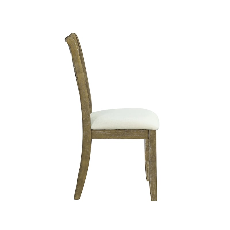 Set of 2 Side Chairs with Padded Seat Cushion, Beige and Rustic Oak