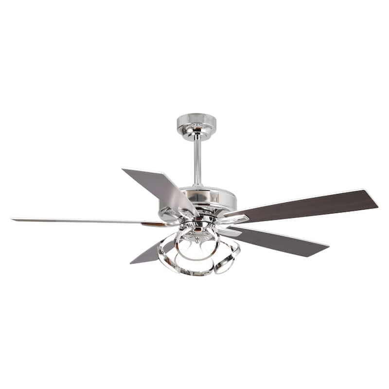 52" Modern Chrome/ Black Indoor Dimmable LED Ceiling Fan with Light and Remote