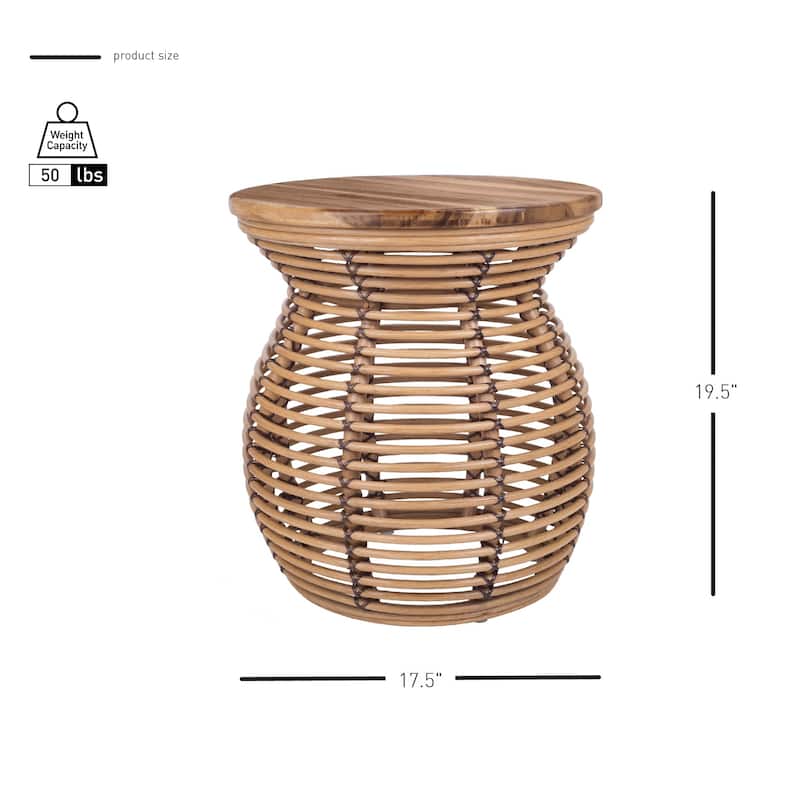 NPD Furniture Quito Rattan Side/ End Table with Wood Top