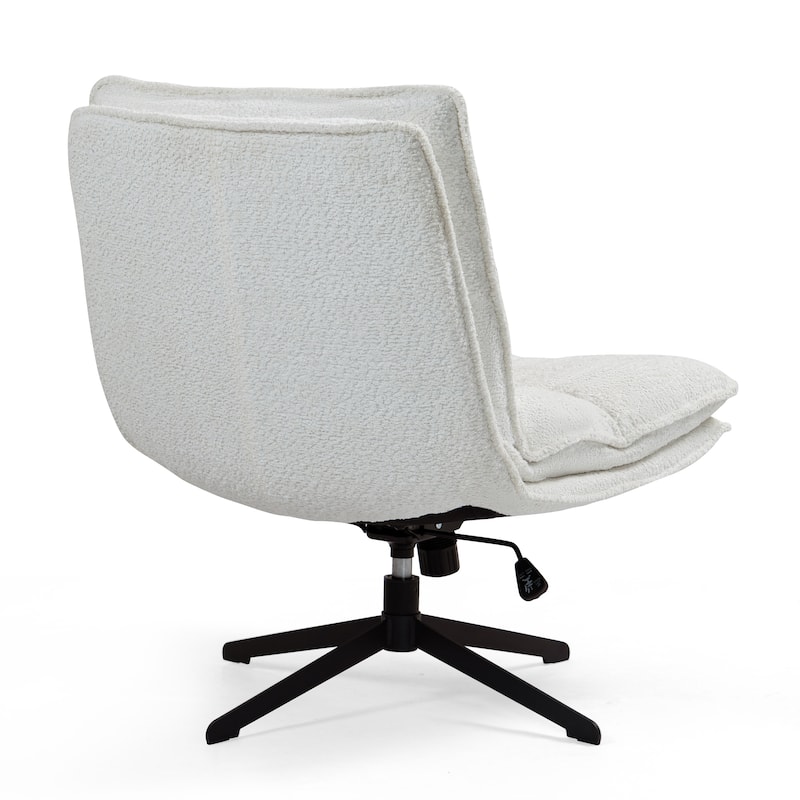 Benecia White Boucle Upholstered Fabric Accent Chair with Black Metal Height Adjustable Swivel Legs