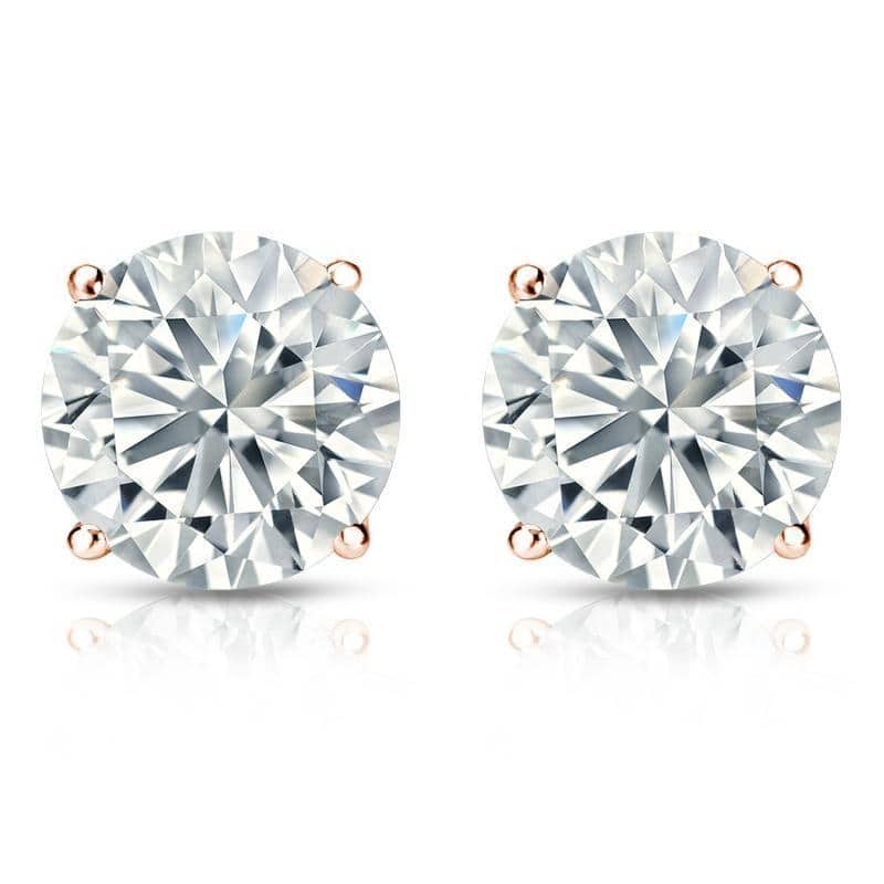 Auriya 3ctw Round Diamond Stud Earrings 14K Gold Certified