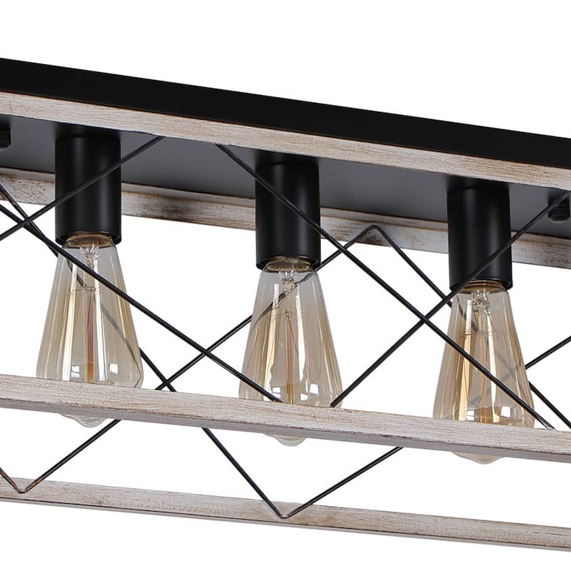 Rustic 5-Light Rectangular Cage Flush Semi Flush Mount - 31.5in