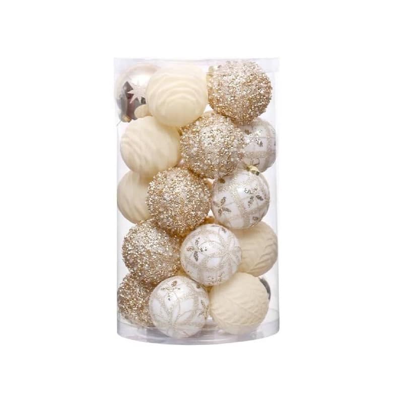 25PCS 2.36in Decorative Christmas Balls Ornaments for Xmas Tree Decor - N/A - Beige