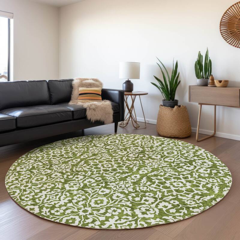 Premium Washable Super Soft Traditional Mekenzie Mayfield Rug - Olive - 8' x 8'