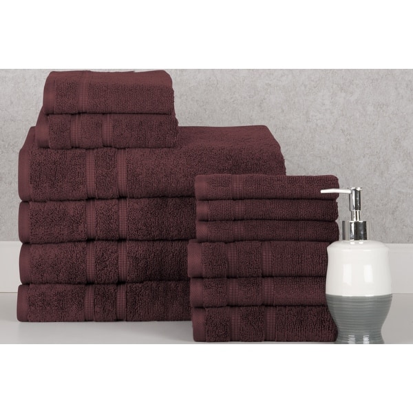 Bibb Home 12 Piece Zero Twist Egyptian Cotton Towel Set - Chocolate