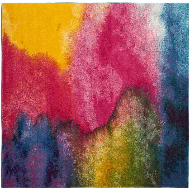 SAFAVIEH Watercolor Leila Modern Abstract Rug - 6'7" Square - Green/Fuchsia
