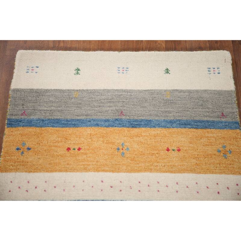 Striped Gabbeh Oriental Area Rug Handmade Wool Carpet - 2'6"x 4'11"