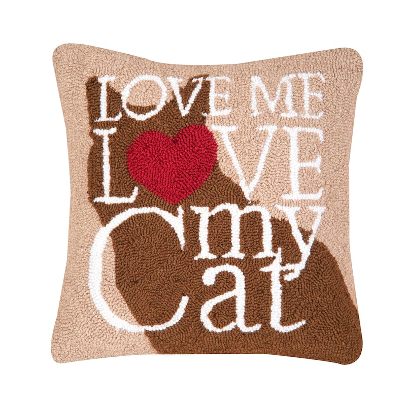 18" x 18" Cat Love Hooked Throw Pillow