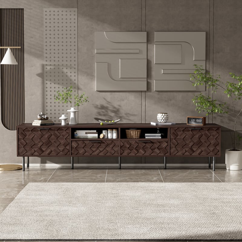 Wood TV Stand Entertainment Center, Media Console Cabinet for TVs up to 85", Storage TV Console Table w/ 2 Drawers & 2 Cabinets