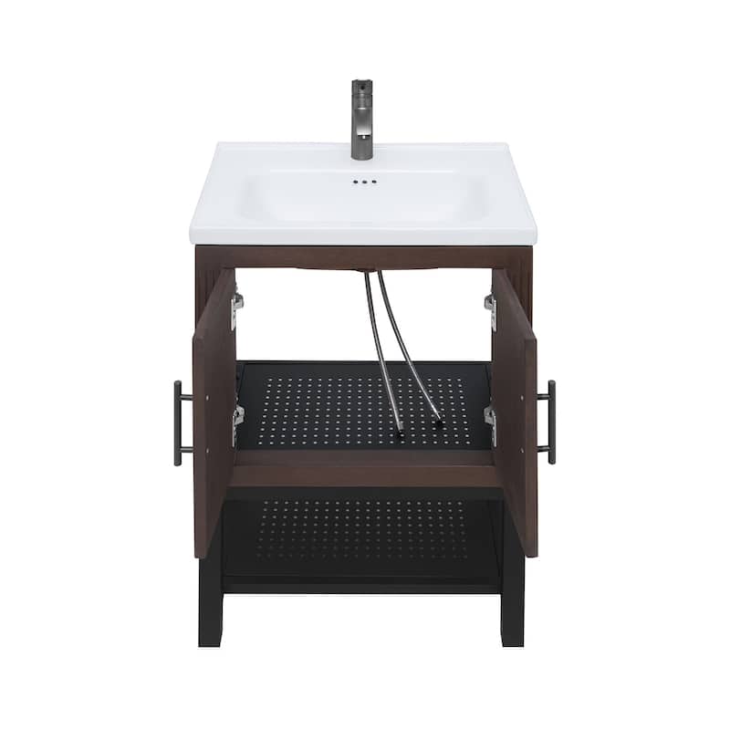 Roomfitters 24" Bathroom Vanity with Sink, Freestanding Storage Cabinet with 2 Doors and Open Shelf