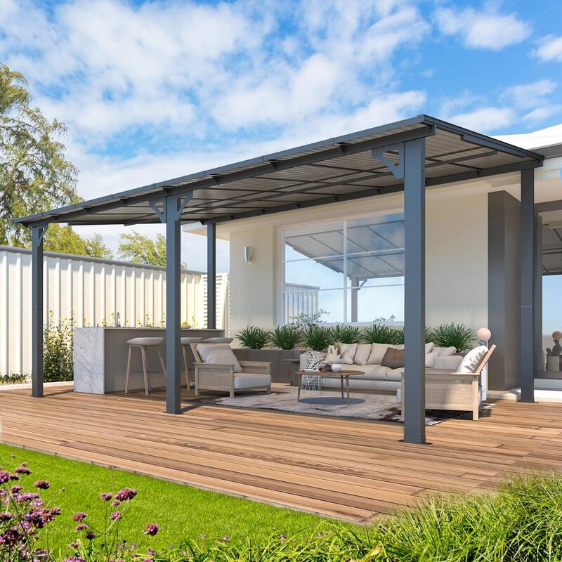 10X16Ft Outdoor Pergola Gazebo, Wall Mounted Lean to Awning Gazebo