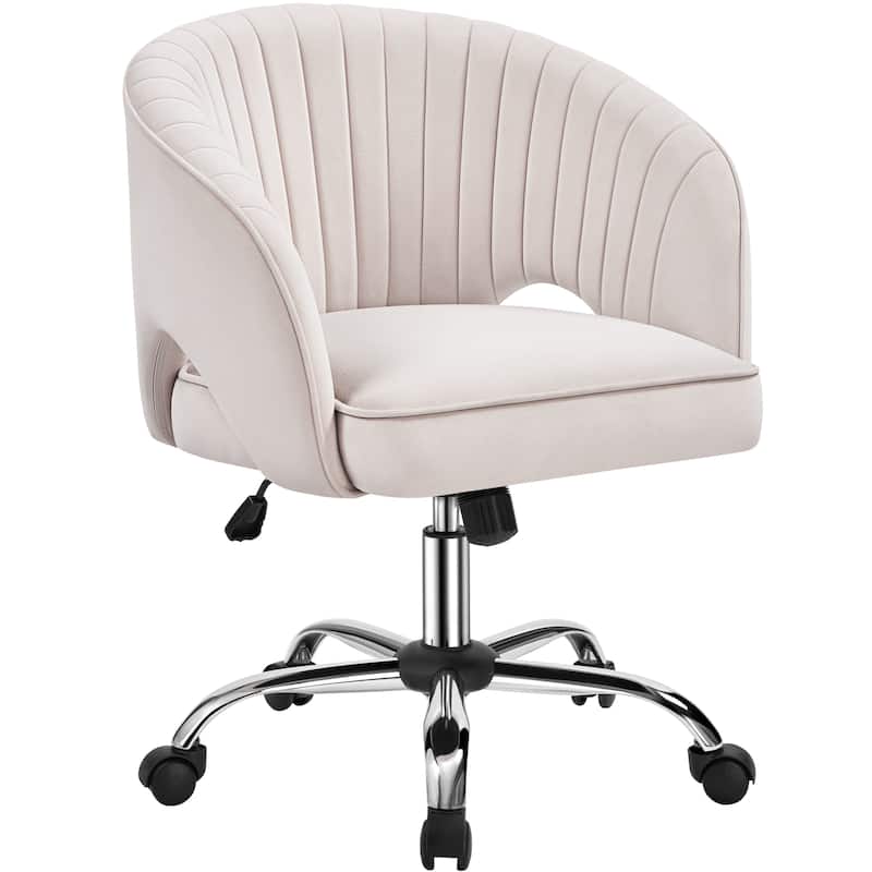 Yaheetech Velvet Office Chair with Tufted Barrel Back, Rolling Wheels, Adjustable Seat Height