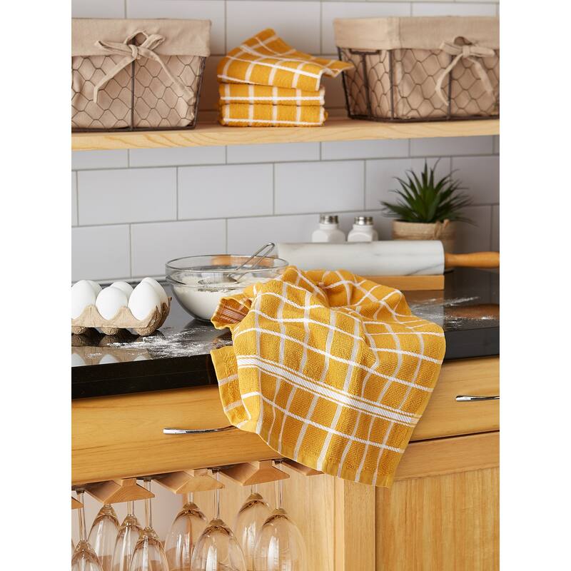 DII Solid Honey Gold Windowpane Terry Dishtowel 4 Piece