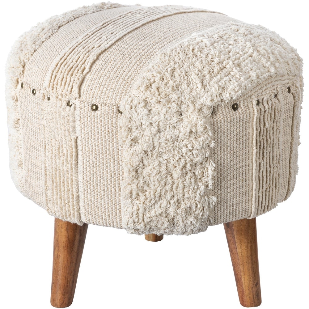 Ottoman, Pouf, Footrest, Foot Stool, 12 Round, Velvet, Wood Legs, Pink,  Natural,, 1 - Fred Meyer