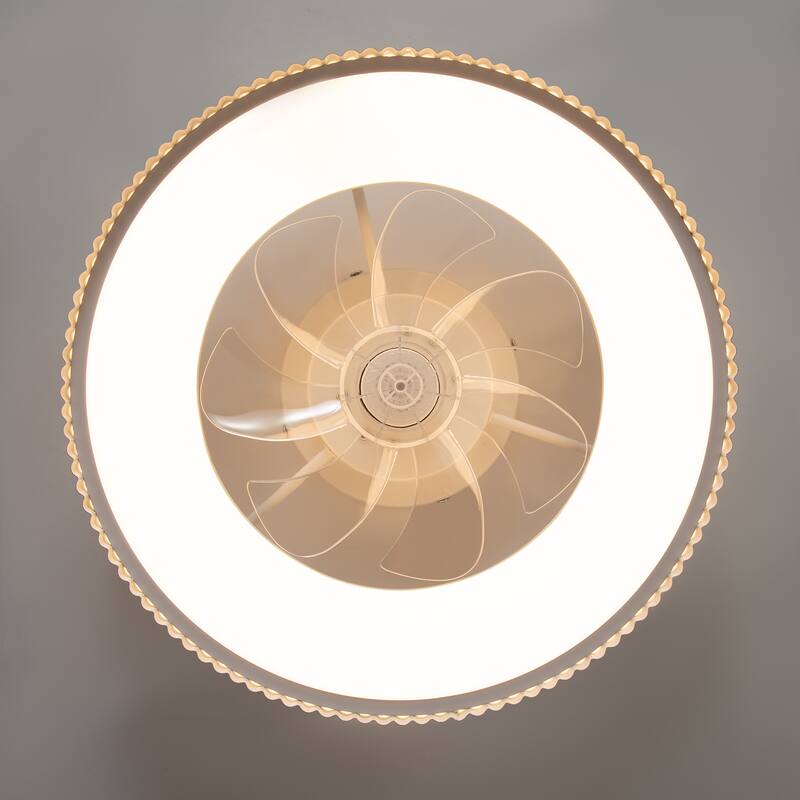 19.3" White Flush Mount 7-Blade Ceiling Fan with Remote and Dimmable LED Light, Stepless Color Temperature