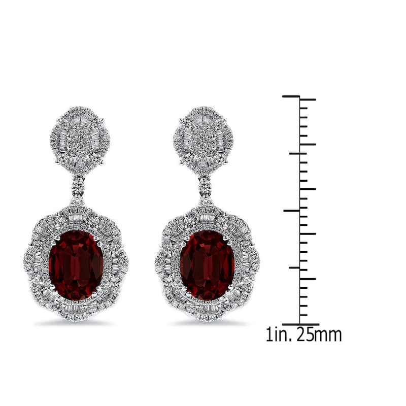 Auriya Fancy 5 5/8ct Oval-cut Garnet Gemstone and 2 5/8ctw Diamond Dangling Earrings 18K Gold