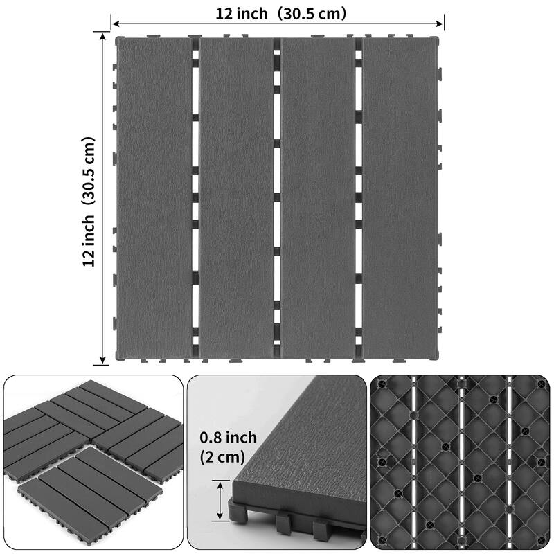Plastic interlocking decking tiles, 44 packs of terrace decking tiles, 12 inches x 12 inches waterproof