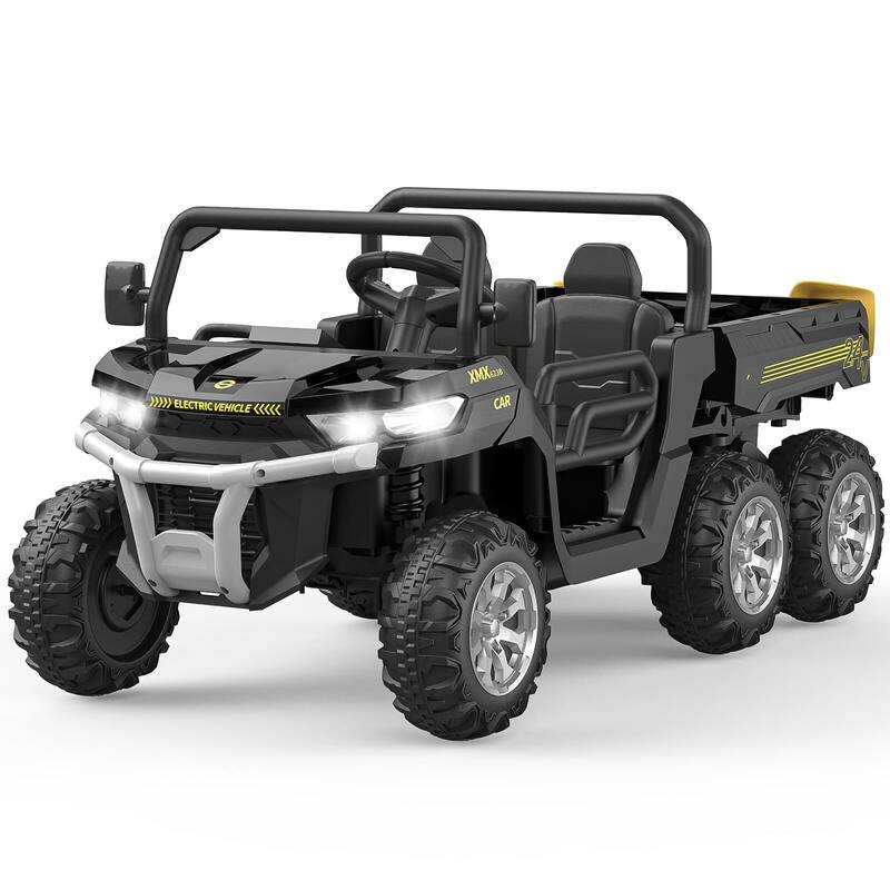 24V Two Seater Ride On Dump Truck with Electric Dump Bed, 6 Wheeler Kids UTV Electric Car with Remote Control - Black