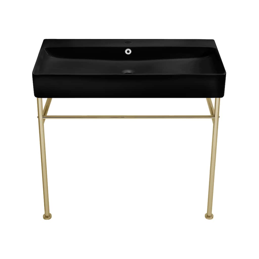 Charme 36 Ceramic Console Sink Matte Black Basin Gold Legs - 35.45" x 16.35" 35.45"