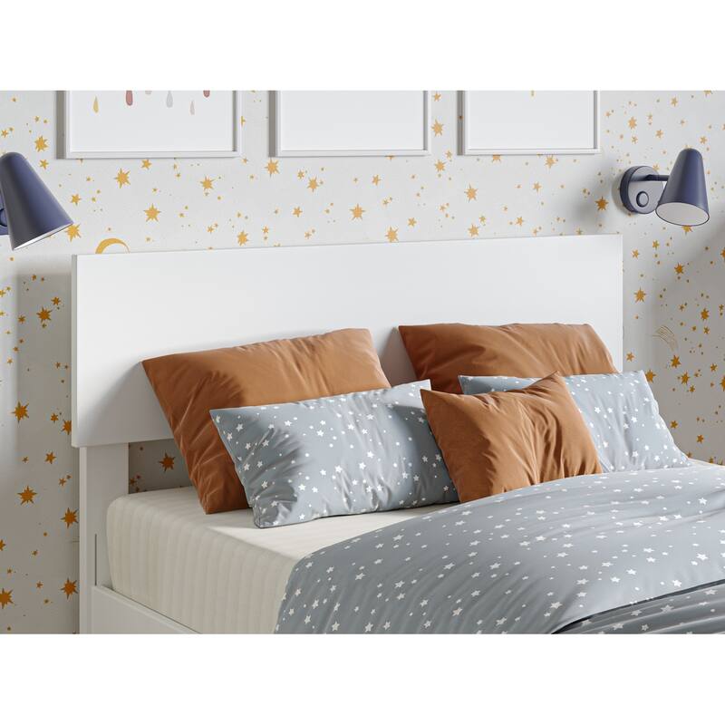 Twin Bed with Trundle & Panel Footboard - White Platform Bed Frame, Adjustable Headboard