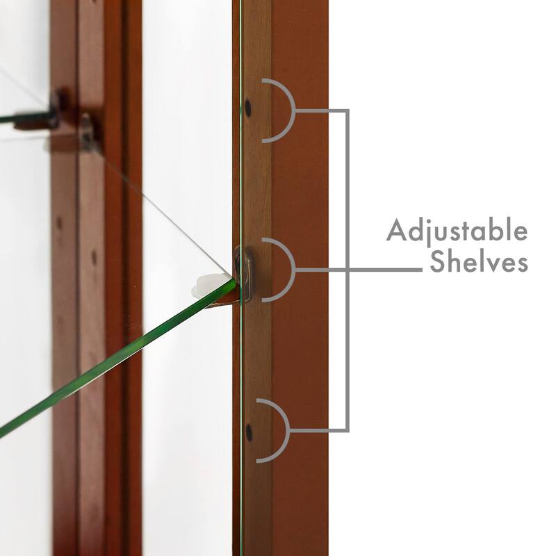 Corner Curio Cabinet with Lights, Floor Standing Display Cabinet, China Cabinet with Tempered Glass Shelves & Mirror Back