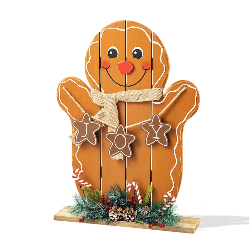 Glitzhome 24"H Wood Gingerbread Man Christmas Porch Decor - Gingerbread Man