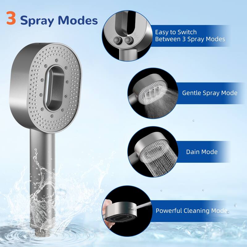 High Pressure 3 Spray Mode Handheld Showerhead with Filters