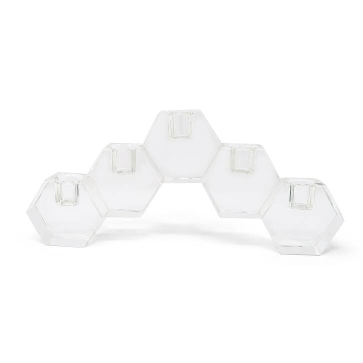 5 Crystal Hexagon Cluster Candle Holder - Clear