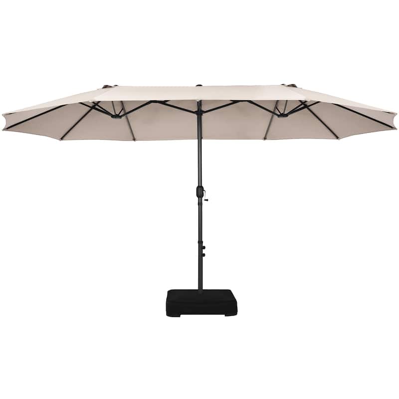 15FT Double Sided Patio Umbrella Outdoor Market Umbrella with Base - Beige