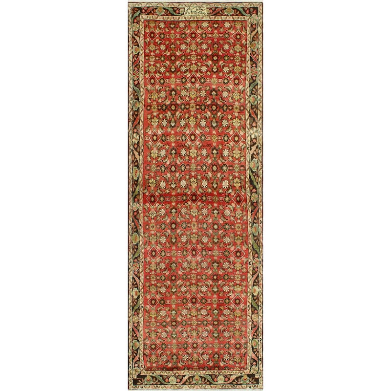 Fine Vintage Distressed Asucena Rust/Charcoal Runner - 3'7" x 11'0"