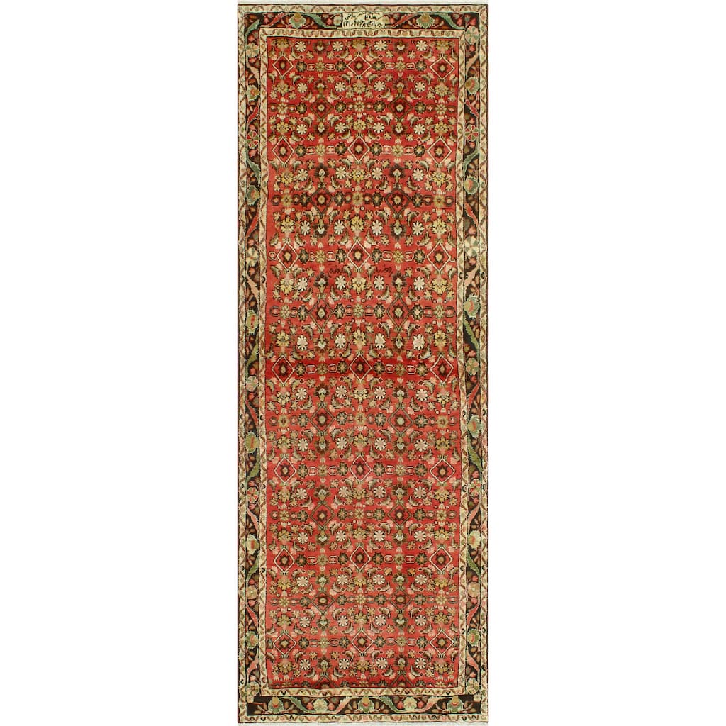 Fine Vintage Distressed Asucena Rust/Charcoal Runner - 3'7" x 11'0"