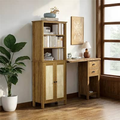 Bookcase with Cabinet and Open Shelves,Tall Bookshelf