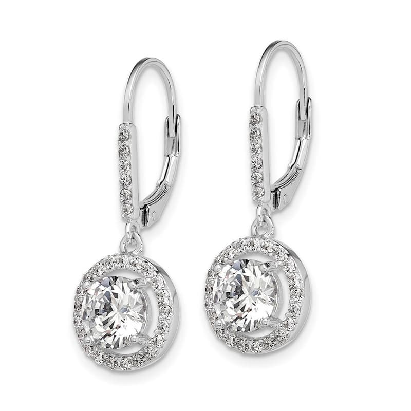 Curata 925 Sterling Silver Rhodium Cubic Zirconia Halo Leverback Dangle Earrings - 33x12mm