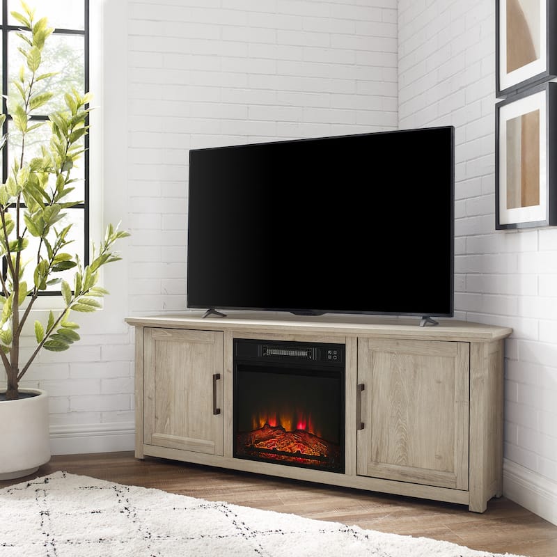 59 in. Freestanding Wood Smart Electric Fireplace TV Stand in White for elegant storage unit organization