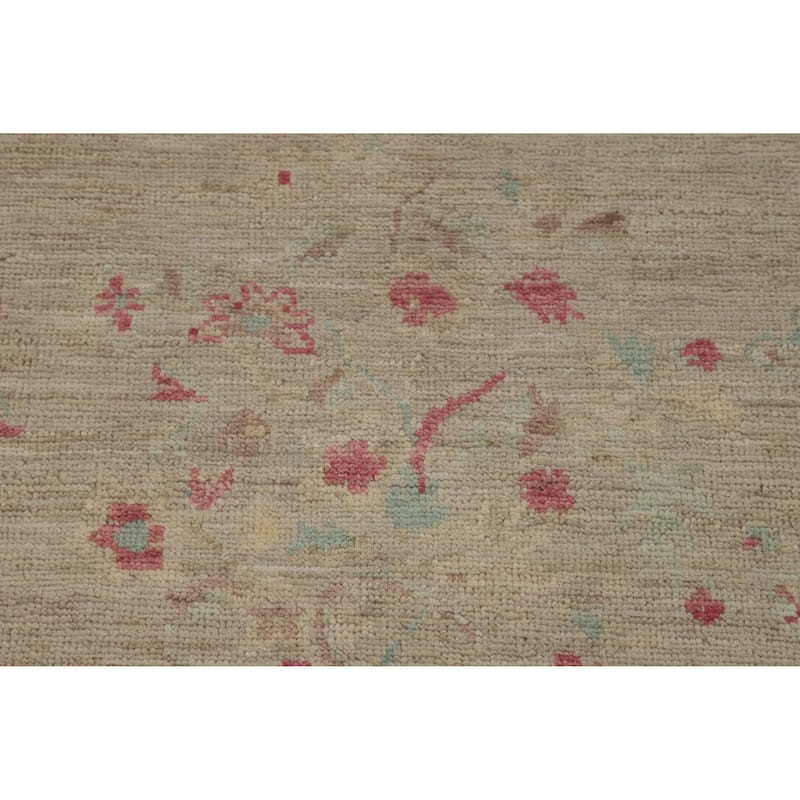 Hand Knotted Oriental 100% Wool Carpet Transitional All-Over Beige & Ivories Oushak Runner Rug - 11' 9'' X 3' 0''