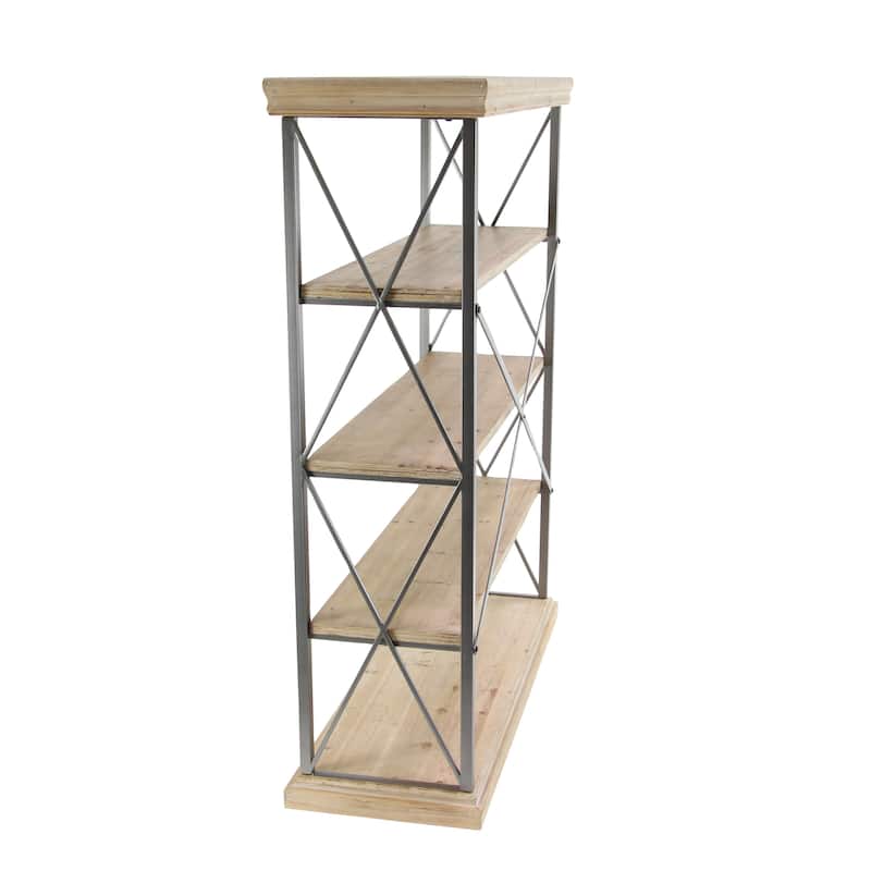 Wood 3 Shelf Shelving Unit with Gray Metal X-Frame - Brown - Roche River Decor